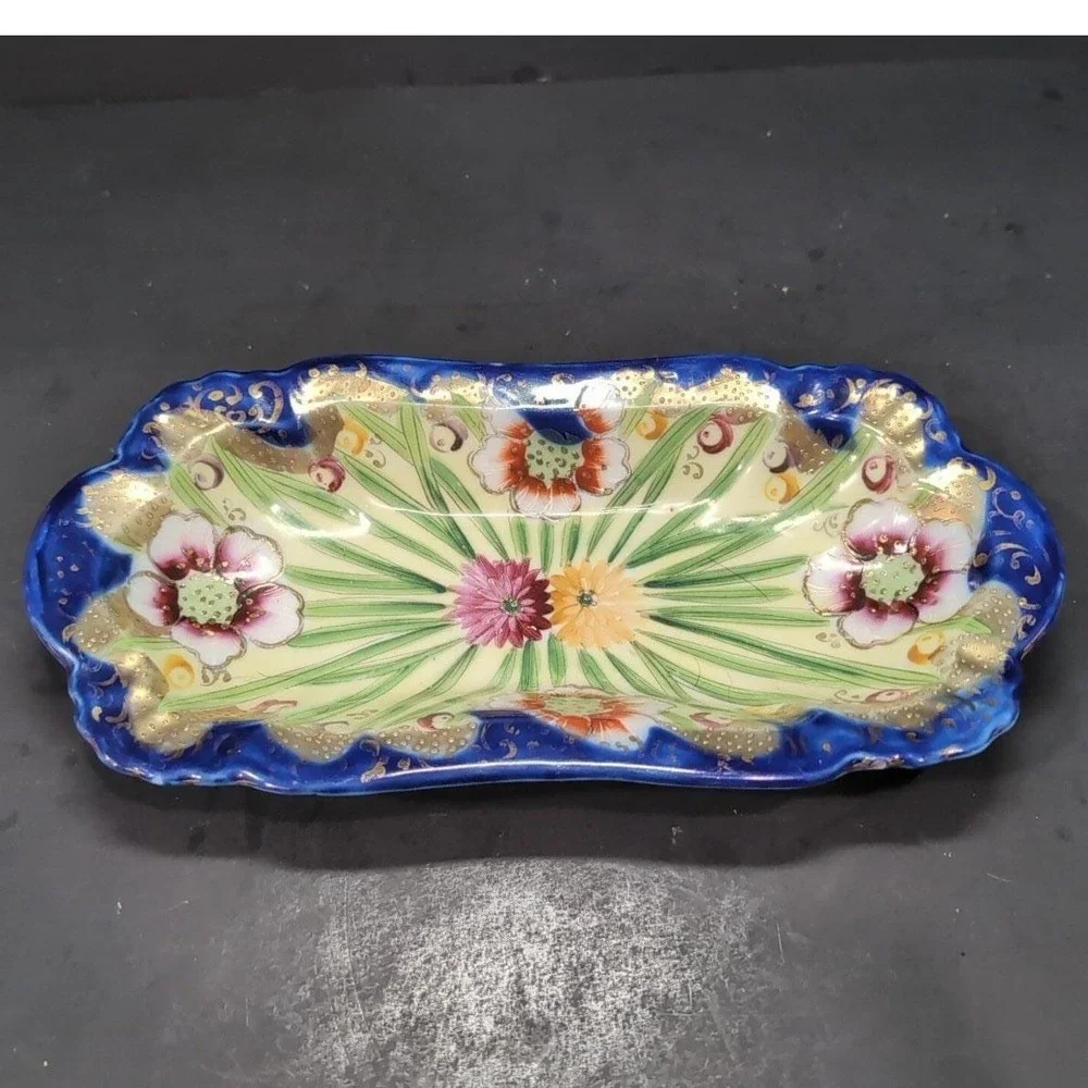 Asian Footed Porcelain Trinket Bowl, Hand Painted Plate, Makers‎ Mark Keepsake